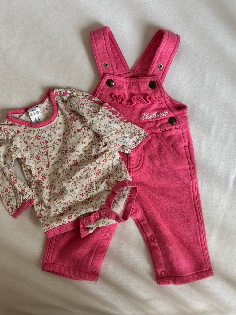 Carhartt Hot Pink Overalls with Floral Bodysuit